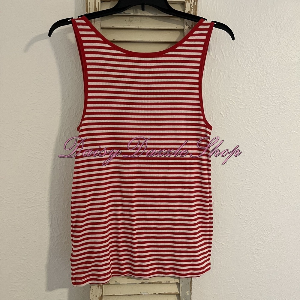 Women's Old Navy Perfect Red White Striped Scoop Tank Top XXL Shirt Stretch - Picture 4 of 7
